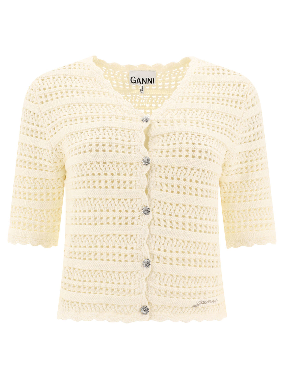 Pointelle Cardigan Knitwear White