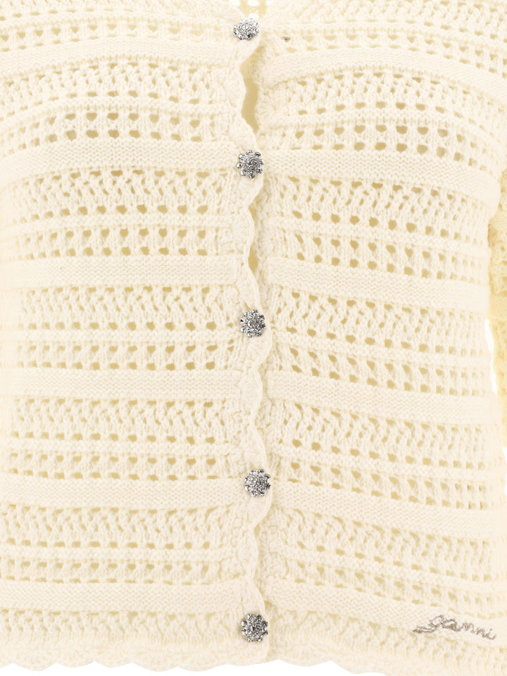 Pointelle Cardigan Knitwear White