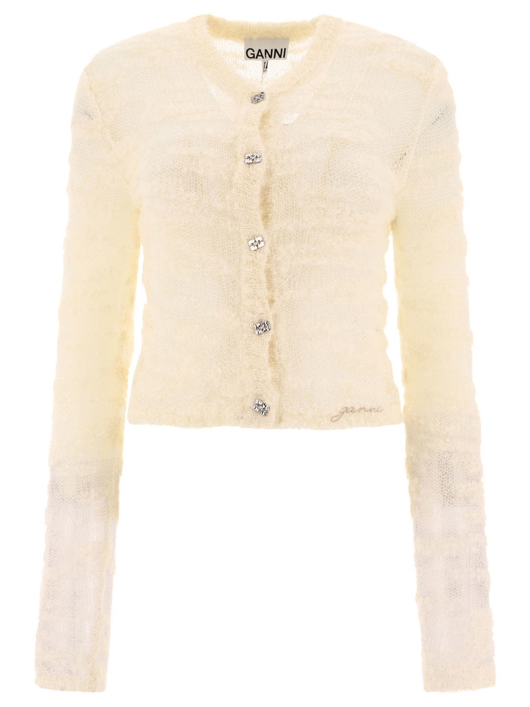 Alpaca And Mohair Boucle Cardigan Knitwear White