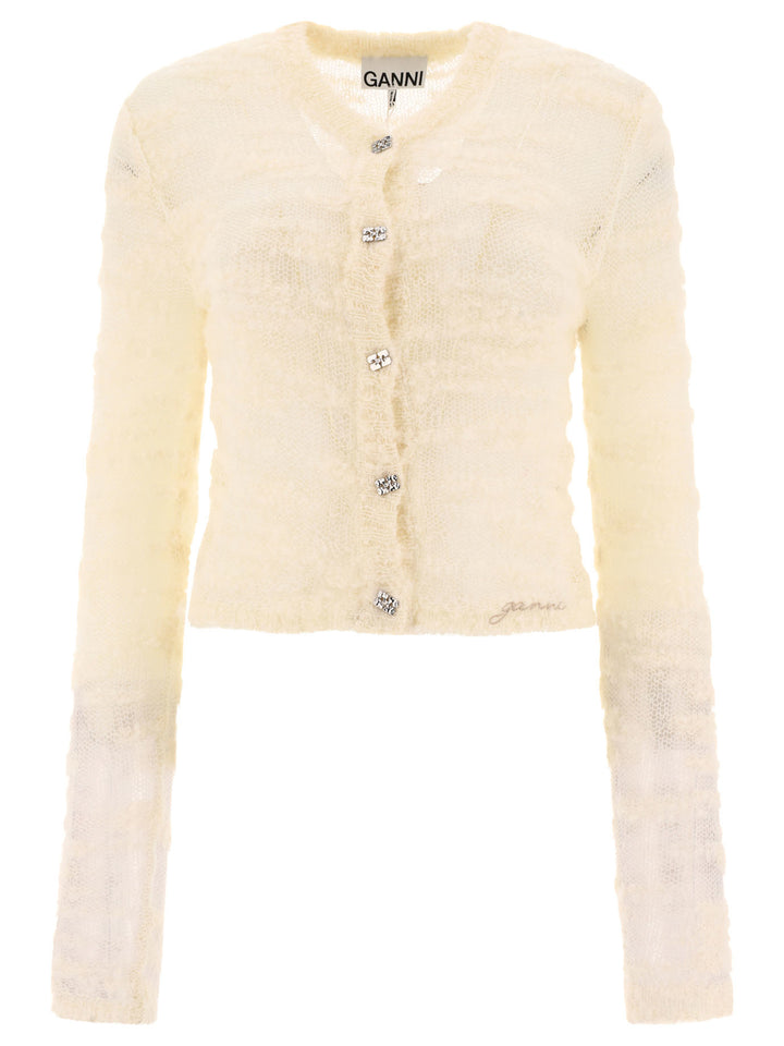 Alpaca And Mohair Boucle Cardigan Knitwear White