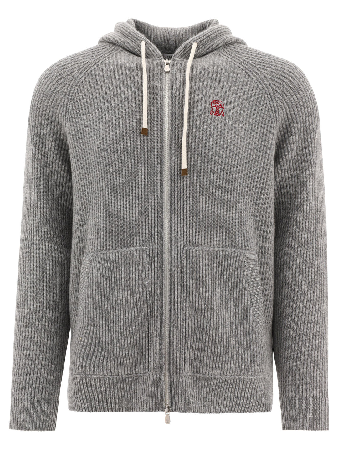 Ribbed Sweater With Embroidery Knitwear Grey