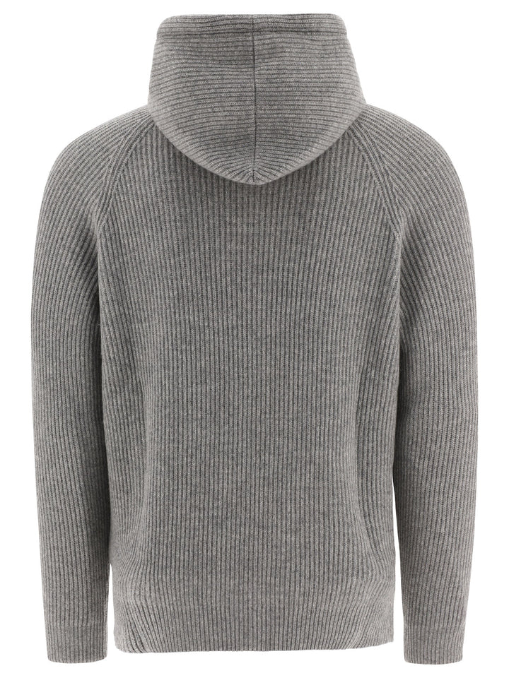 Ribbed Sweater With Embroidery Knitwear Grey