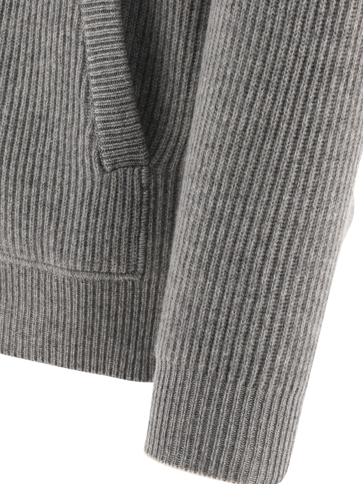 Ribbed Sweater With Embroidery Knitwear Grey