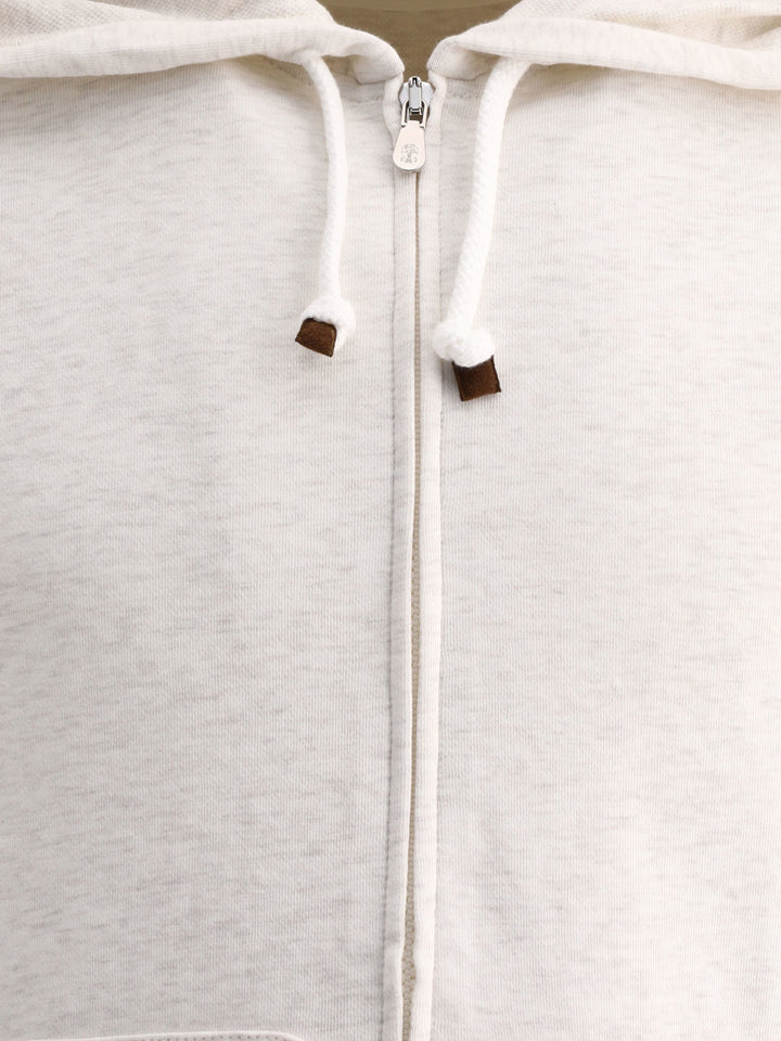 Techno Cotton Sleeveless Sweatshirt With Zipper And Hood Sweatshirts Beige