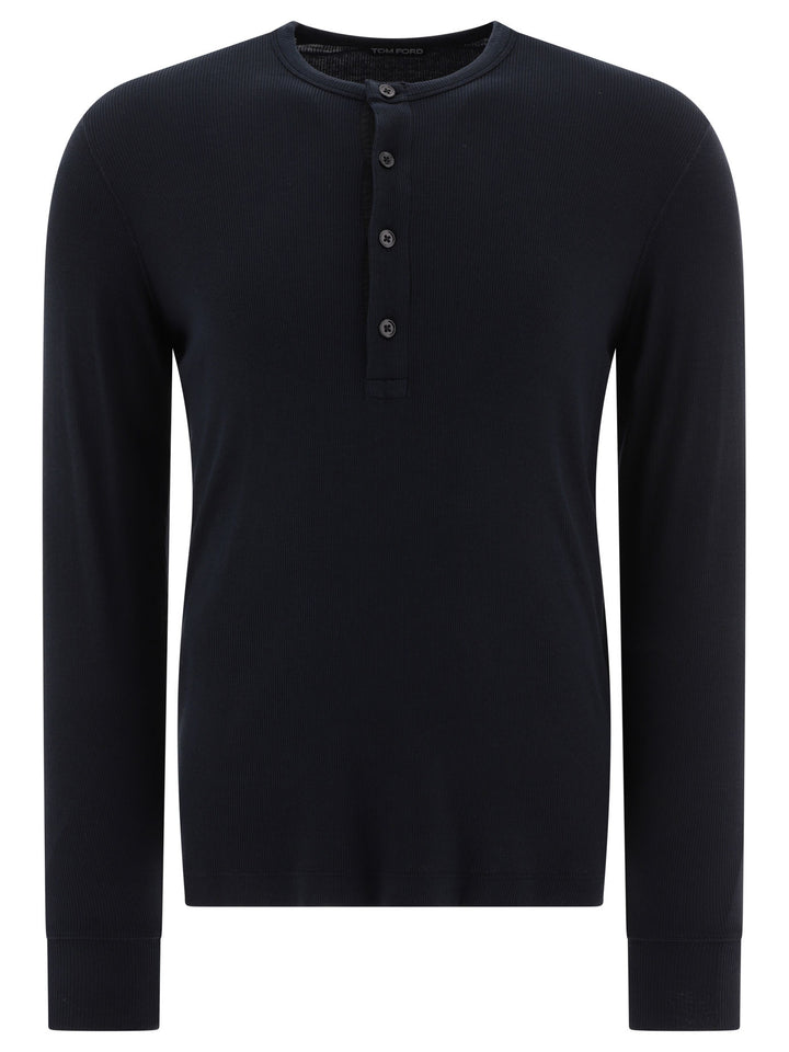 Lyocell Buttoned T-Shirt T-Shirts Black