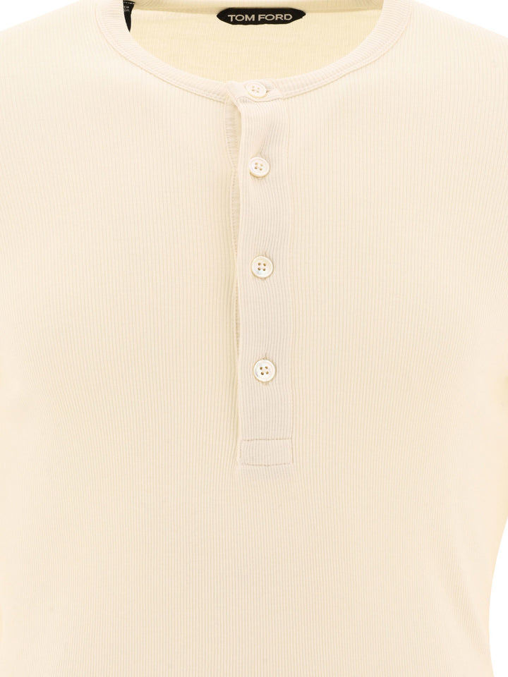 Lyocell Buttoned T-Shirt T-Shirts Beige