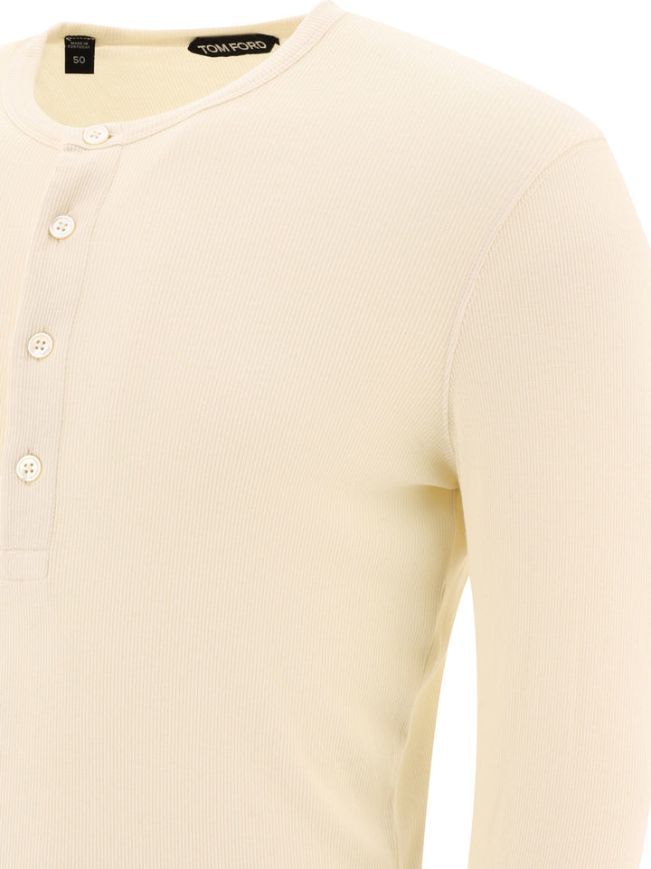 Lyocell Buttoned T-Shirt T-Shirts Beige