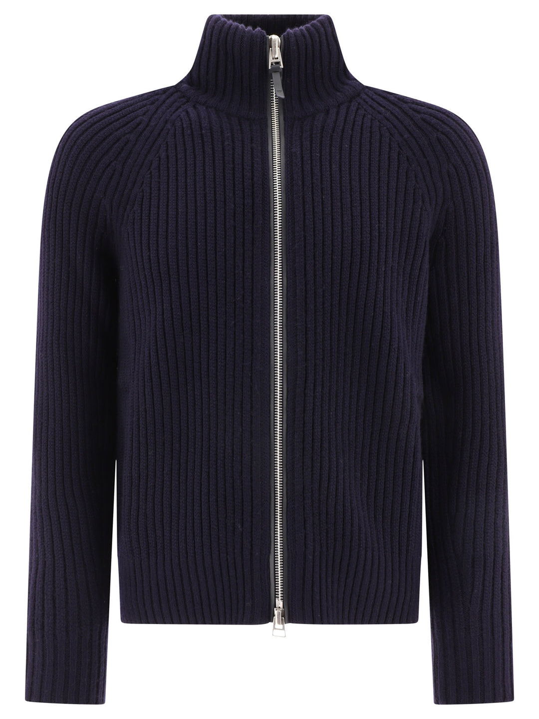 Ribbed Zippered Sweater Knitwear Blue