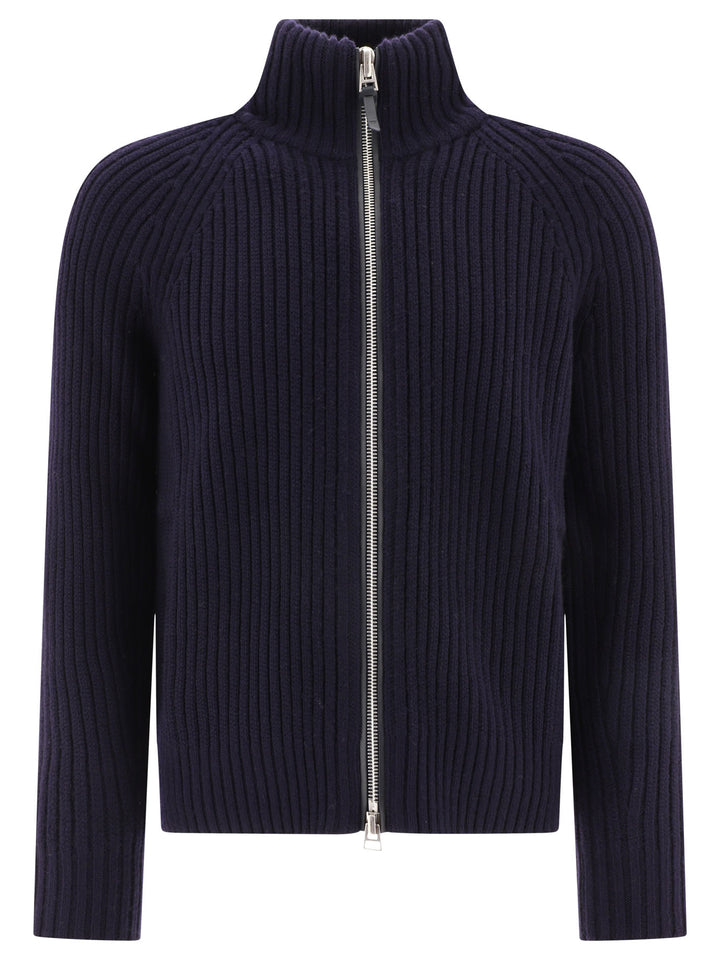 Ribbed Zippered Sweater Knitwear Blue