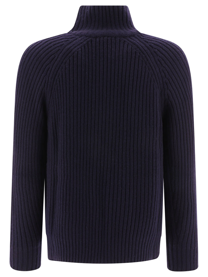 Ribbed Zippered Sweater Knitwear Blue