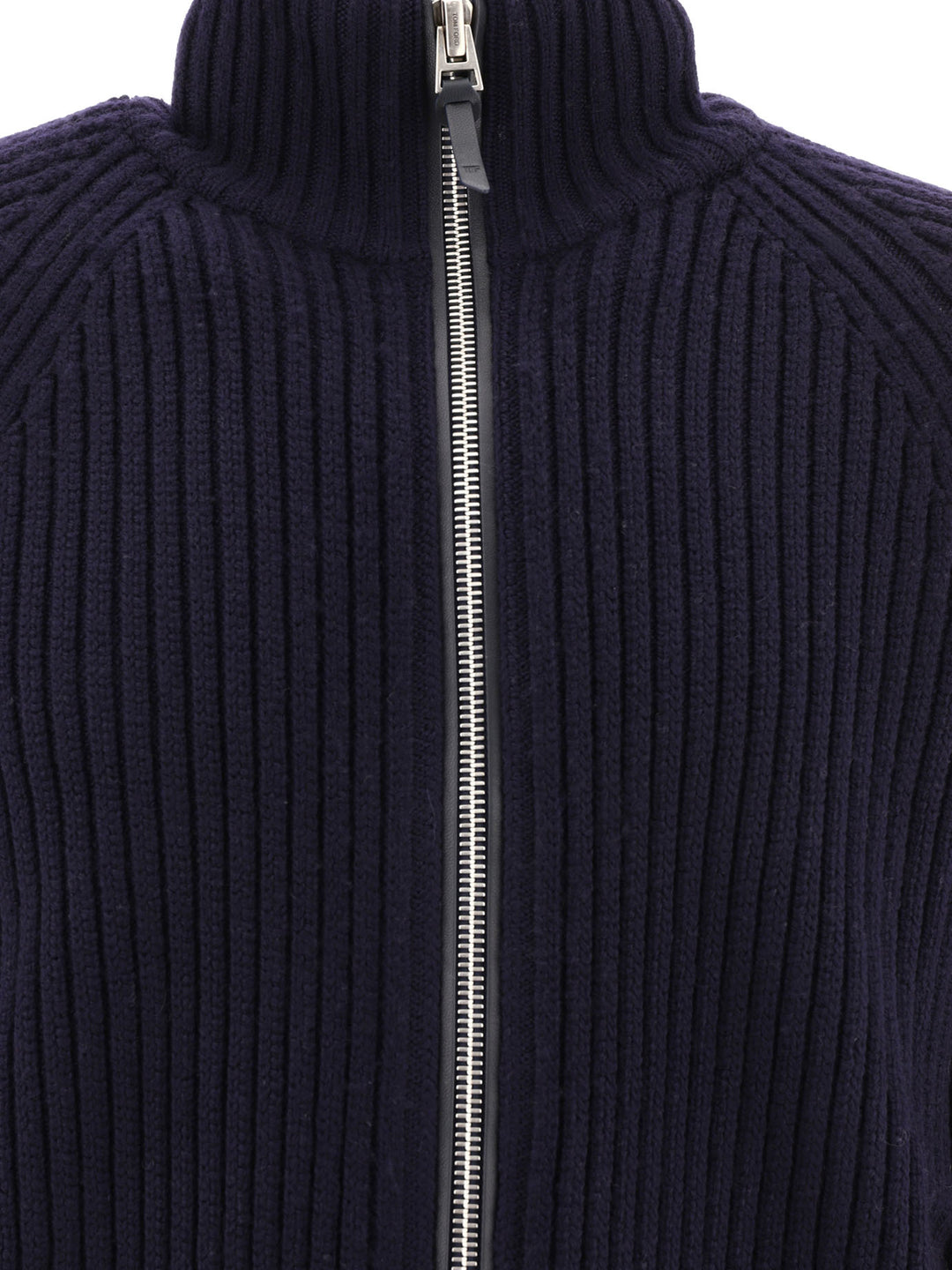 Ribbed Zippered Sweater Knitwear Blue