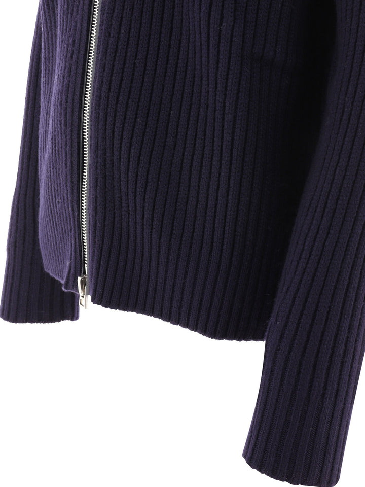 Ribbed Zippered Sweater Knitwear Blue