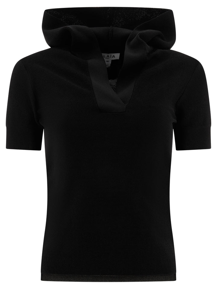 Pique Knit Hooded Top T-Shirts Black