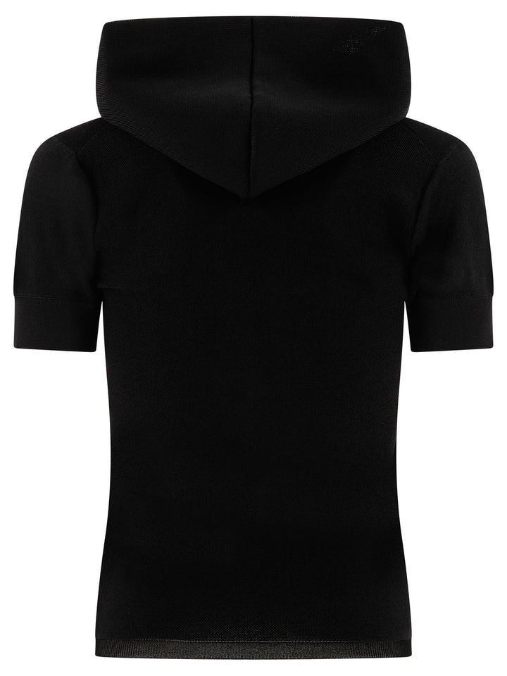 Pique Knit Hooded Top T-Shirts Black