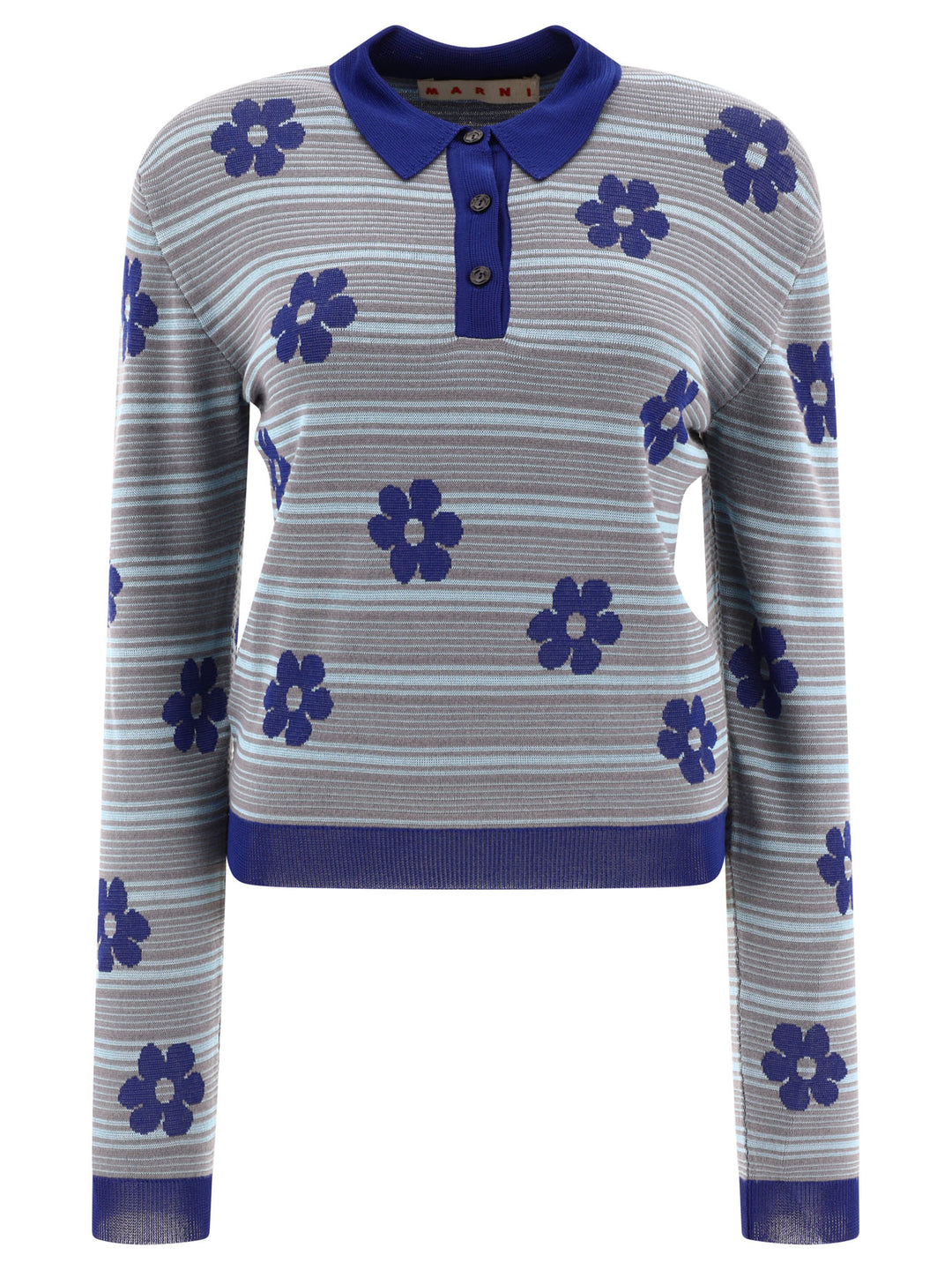 Striped Flowers Polo Shirts Light Blue