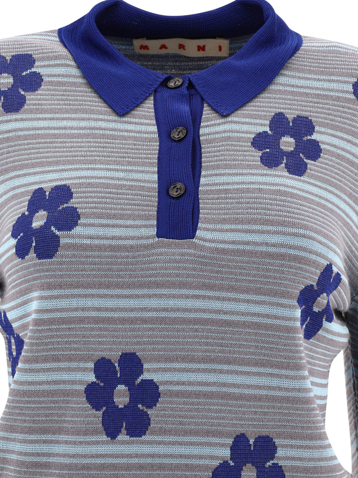 Striped Flowers Polo Shirts Light Blue