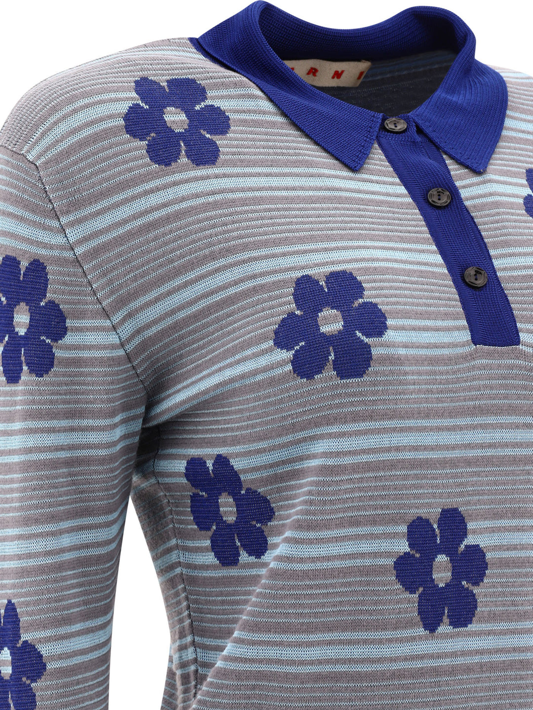 Striped Flowers Polo Shirts Light Blue