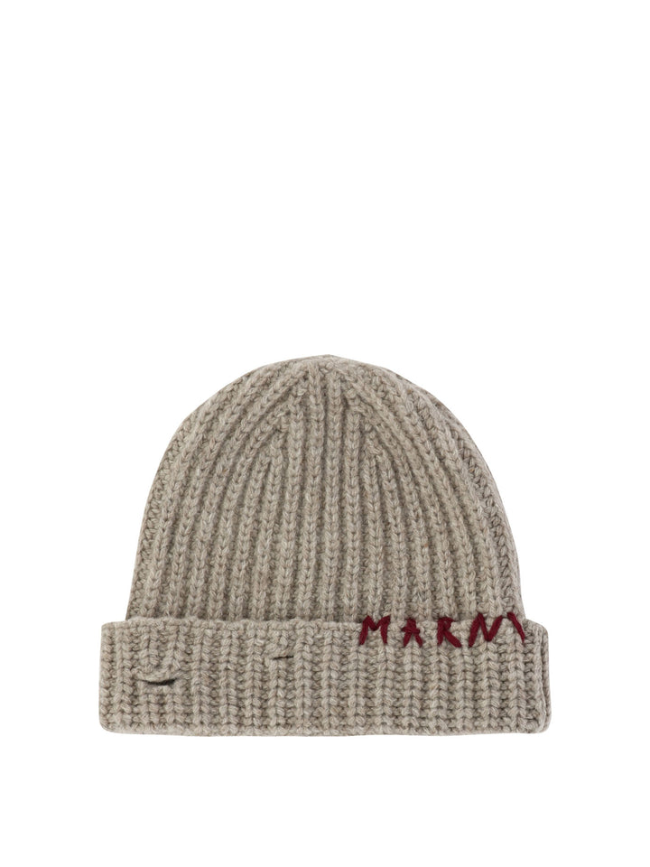 Beanie With Embroidered Logo Hats Beige