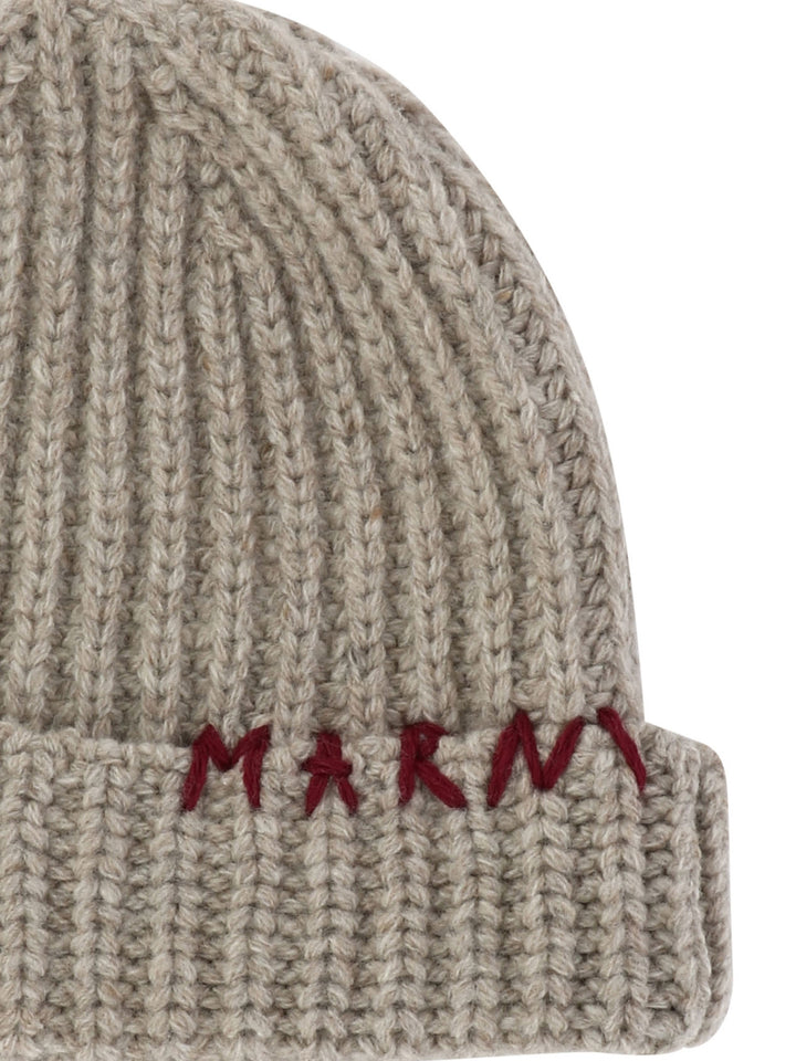 Beanie With Embroidered Logo Hats Beige