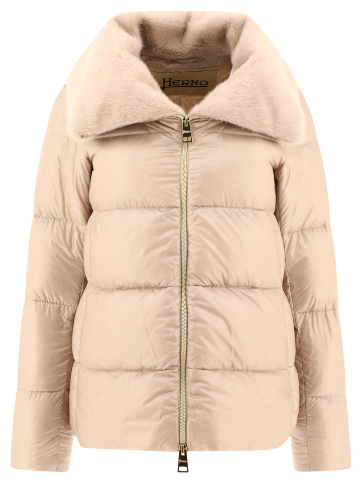 Down Jacket With Faux Fur Inserts Jackets Beige