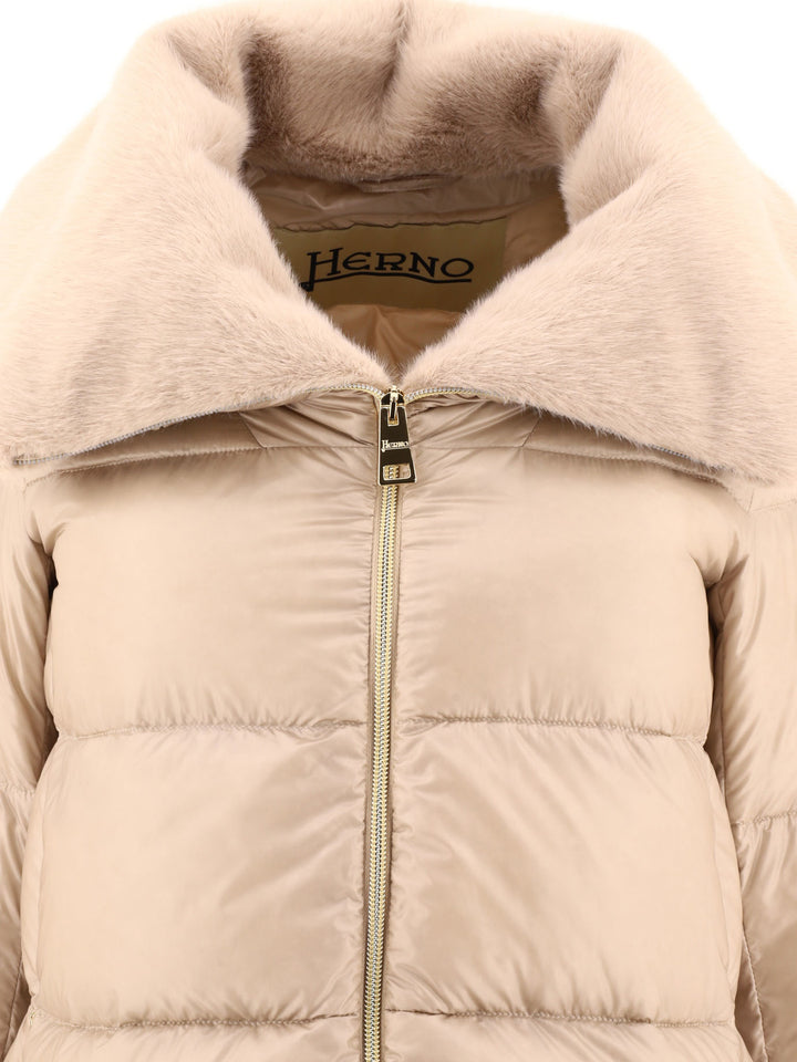 Down Jacket With Faux Fur Inserts Jackets Beige