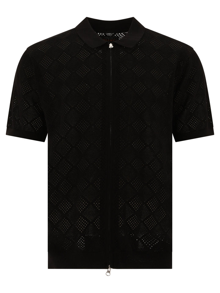 Zip Knit Mesh Polo Shirt Polo Shirts Black