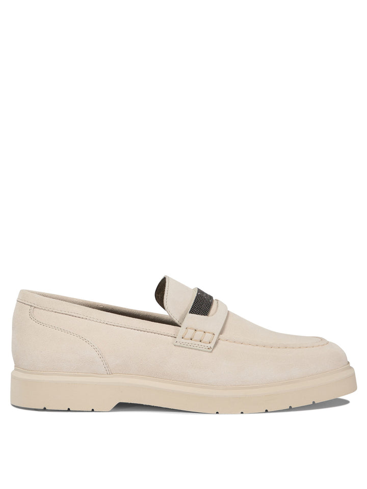 Suede Penny Loafer With Monili Loafers & Slippers Beige