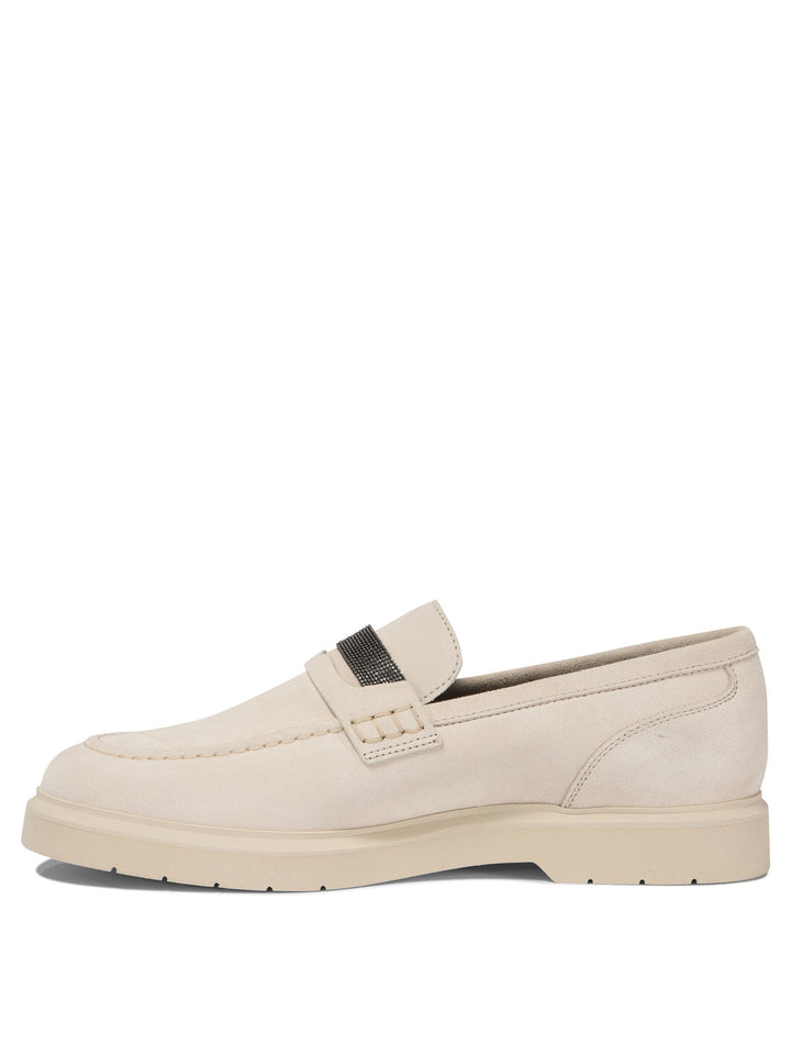 Suede Penny Loafer With Monili Loafers & Slippers Beige