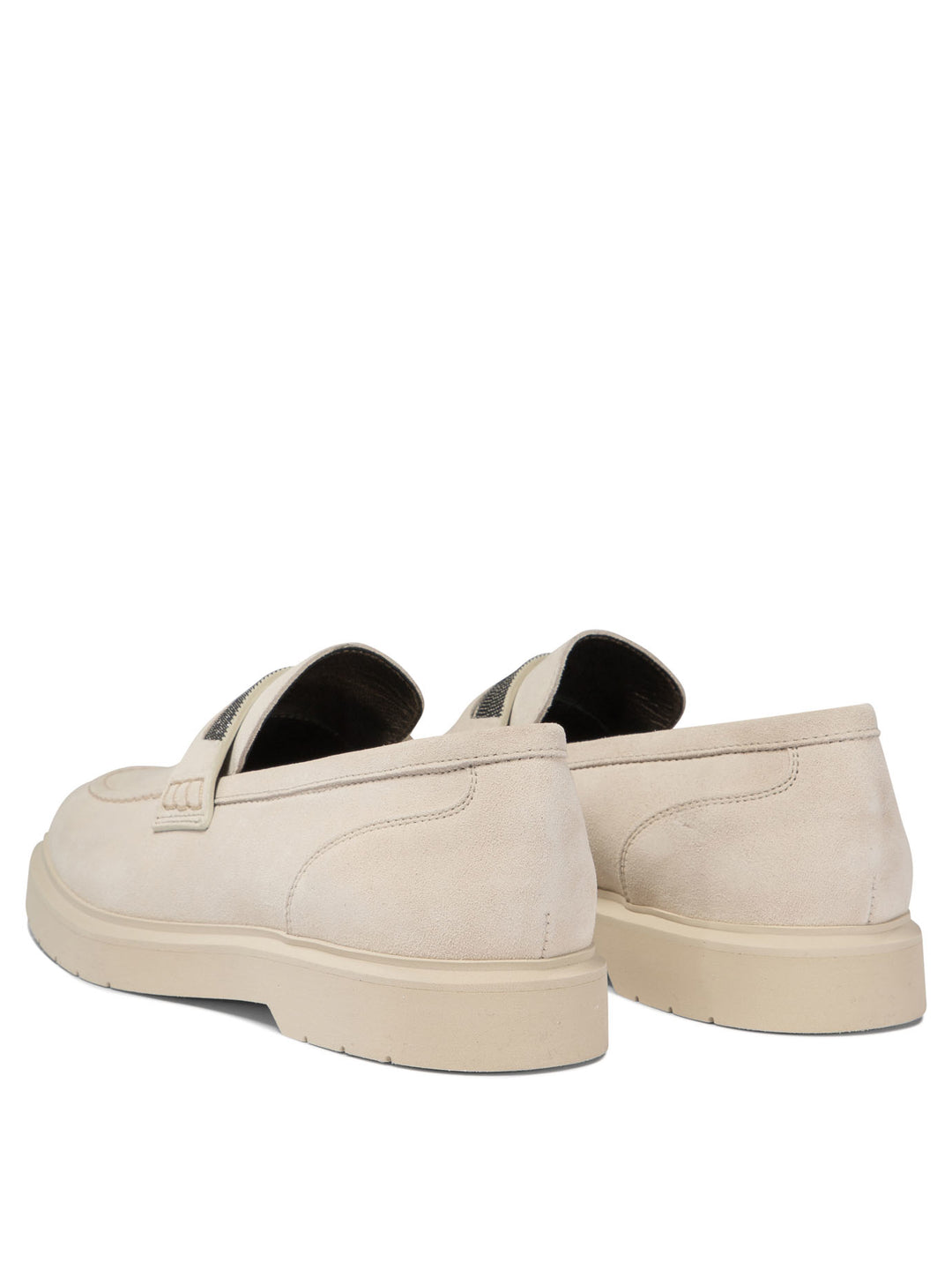 Suede Penny Loafer With Monili Loafers & Slippers Beige