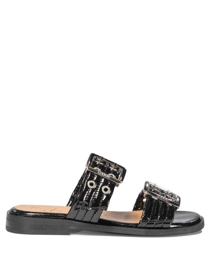 Buckle Two-Strap Sandals Black