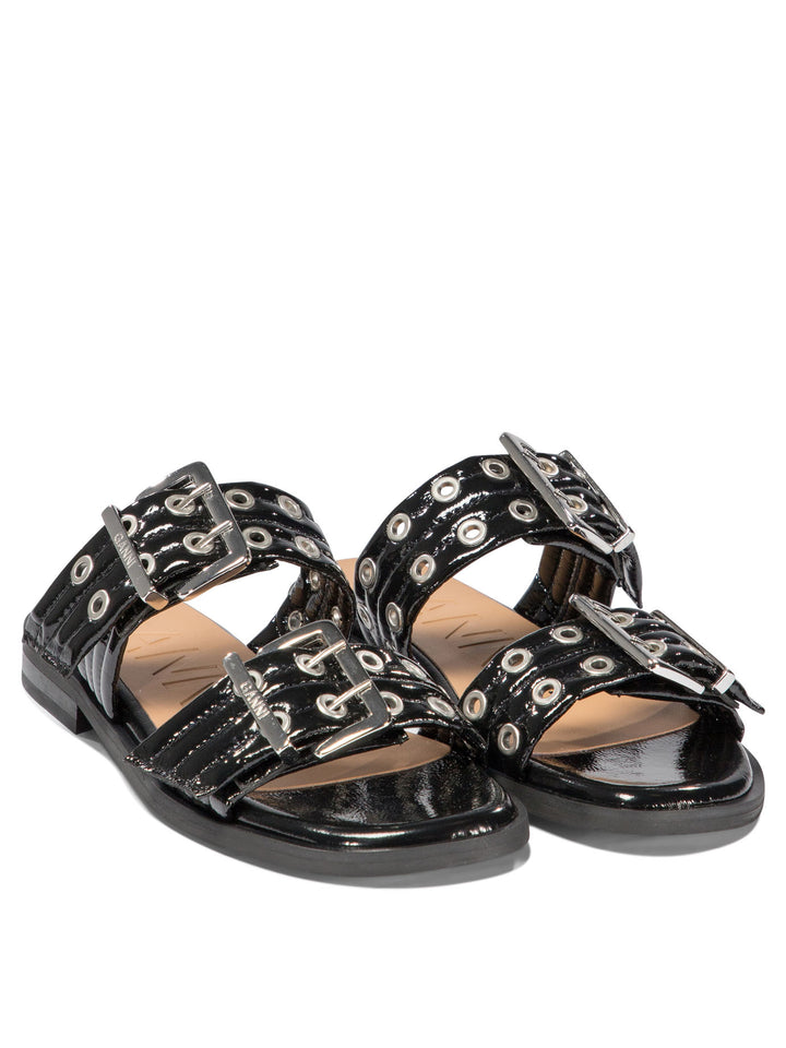 Buckle Two-Strap Sandals Black