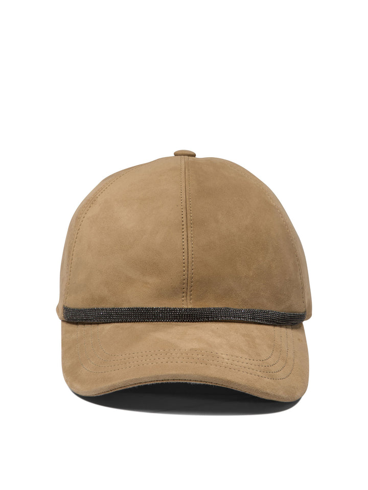 Suede Baseball Cap With Shiny Trim Hats Beige