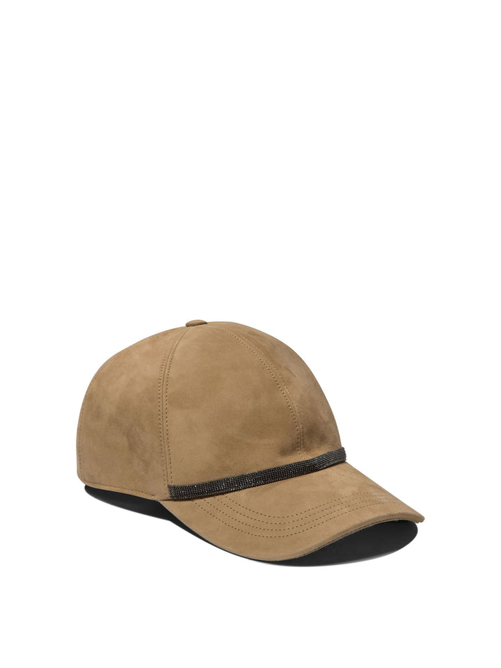 Suede Baseball Cap With Shiny Trim Hats Beige