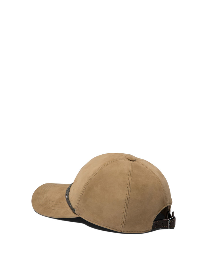 Suede Baseball Cap With Shiny Trim Hats Beige