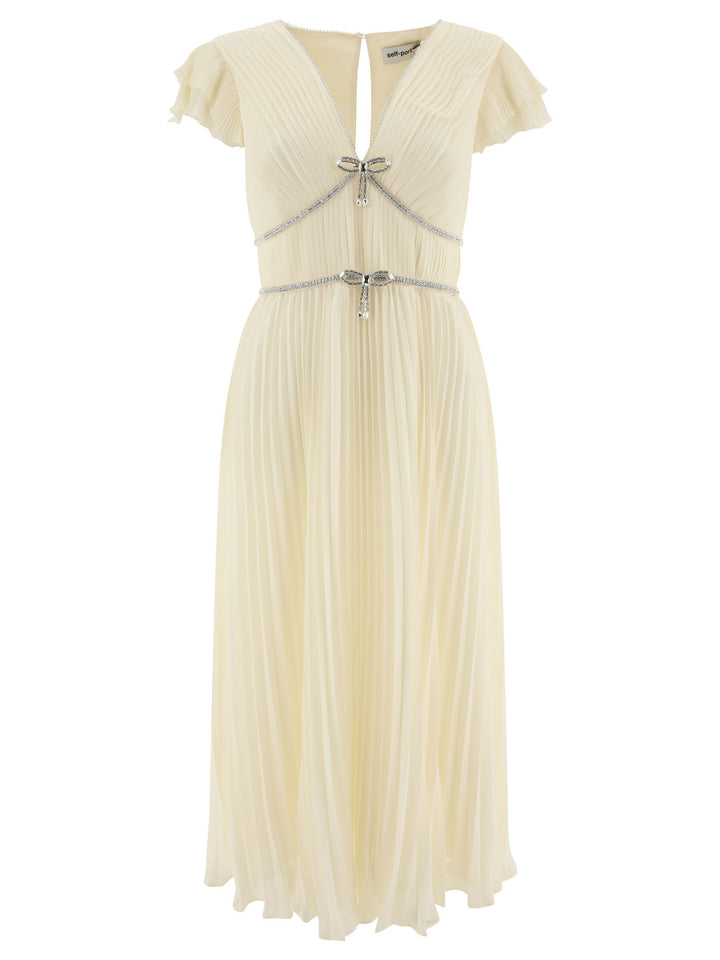 Pleated Chiffon Dress Dresses Beige