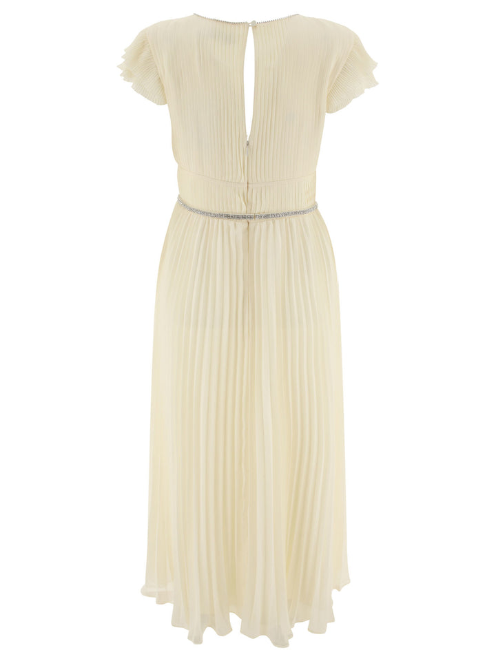 Pleated Chiffon Dress Dresses Beige