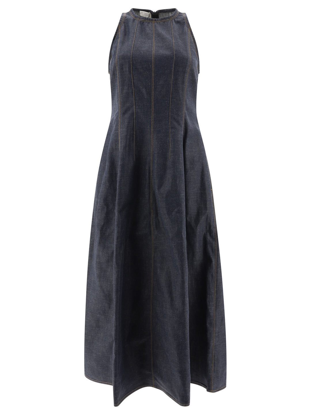 Wet-Effect Denim Dress With Shiny Trims Dresses Blue