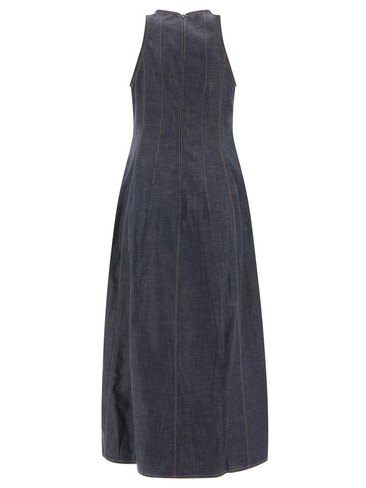 Wet-Effect Denim Dress With Shiny Trims Dresses Blue