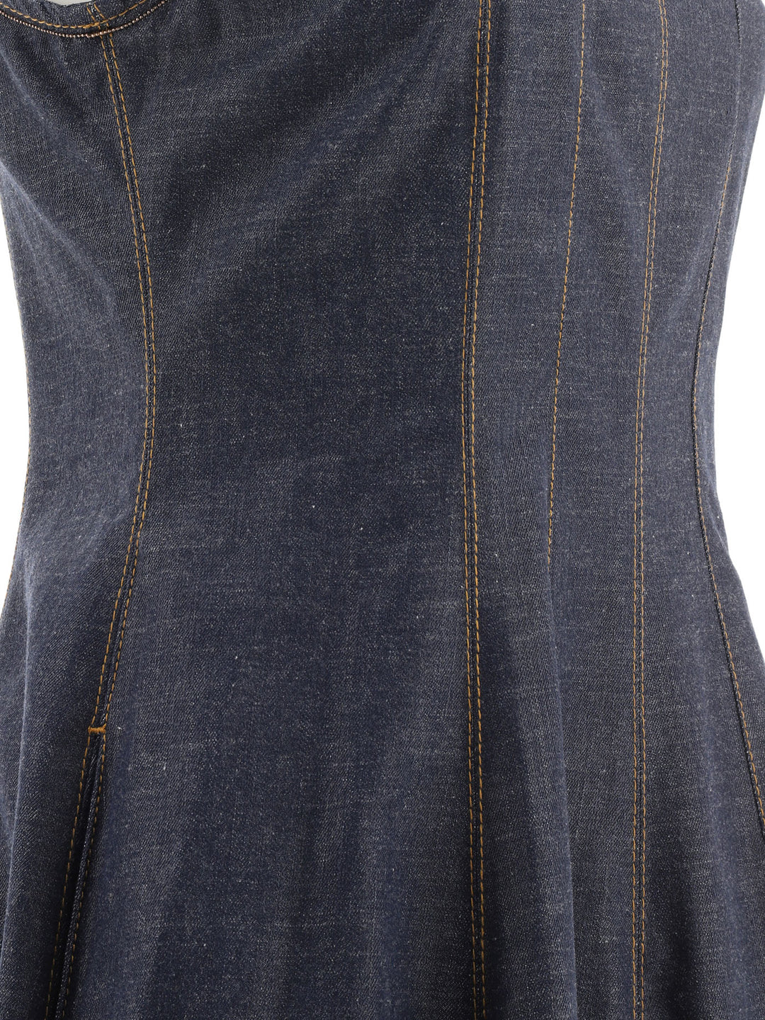 Wet-Effect Denim Dress With Shiny Trims Dresses Blue