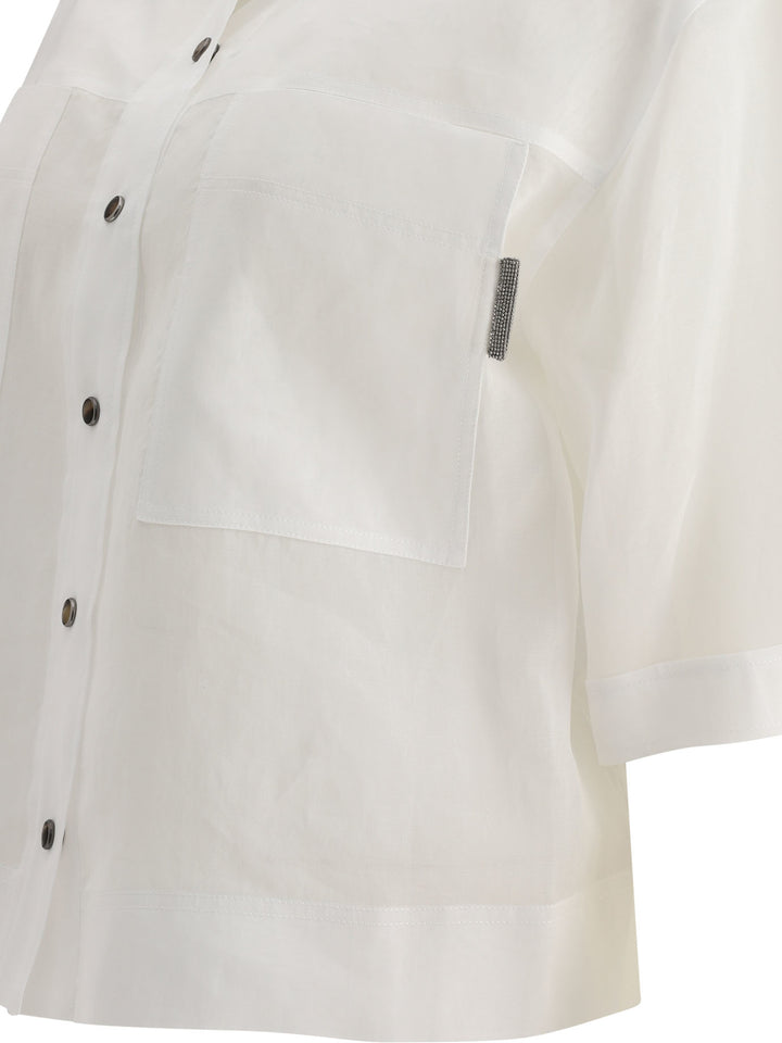 Cotton Organza Shirt With Shiny Tab Shirts White