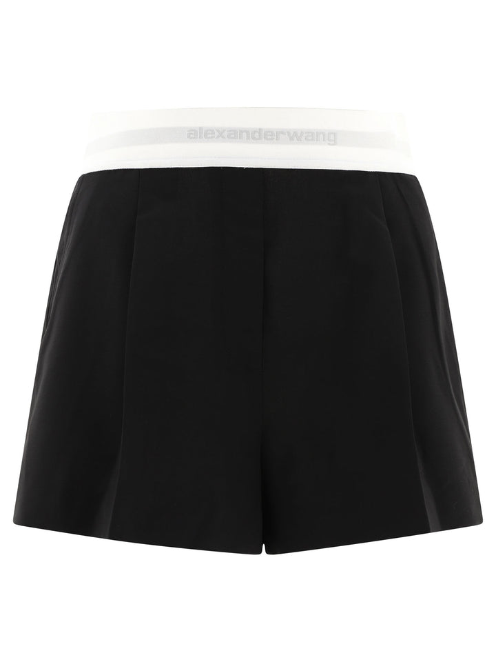 High-Waist Pleated  With Logo Elastic Short Black