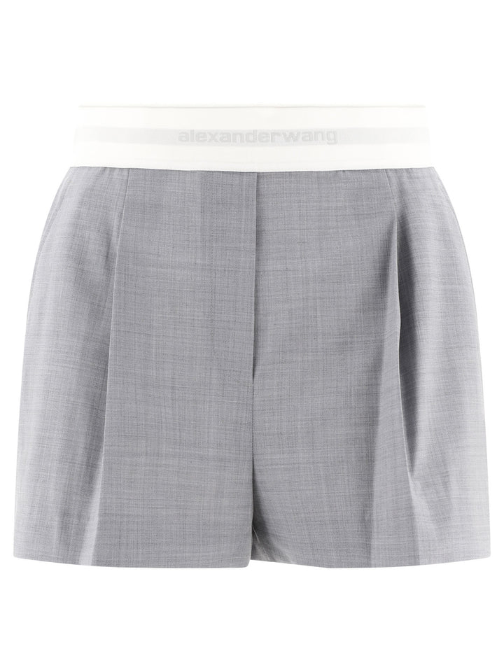 High-Waist Pleated  With Logo Elastic Short Grey