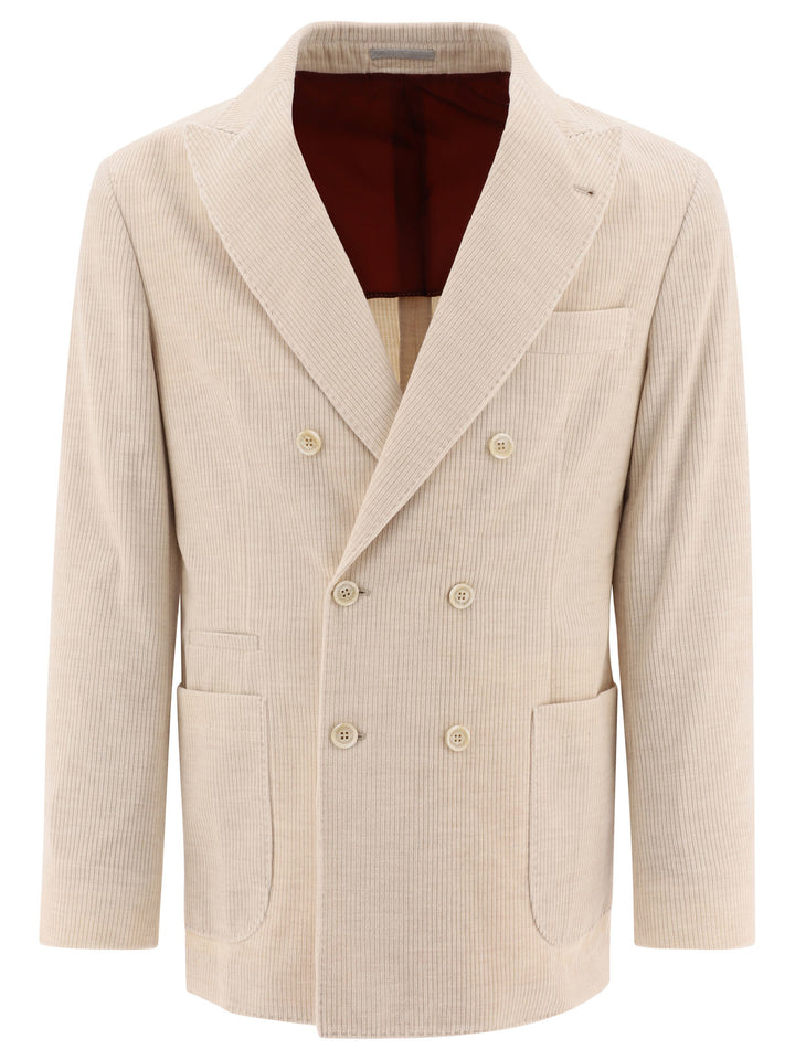 Corduroy Double-Breasted Deconstructed Blazer Jackets Beige