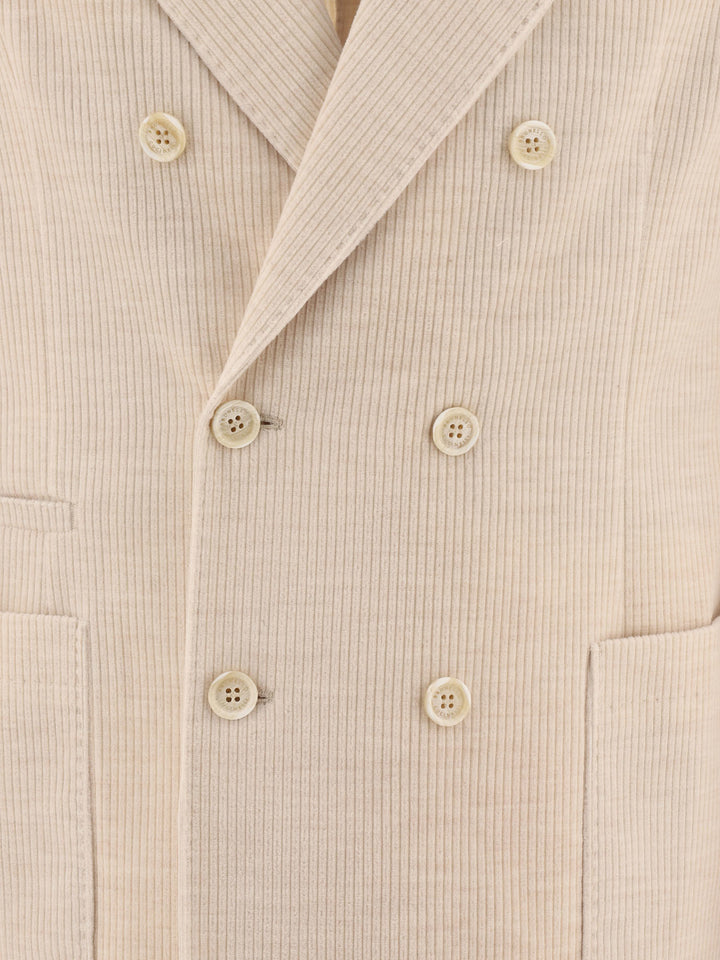 Corduroy Double-Breasted Deconstructed Blazer Jackets Beige