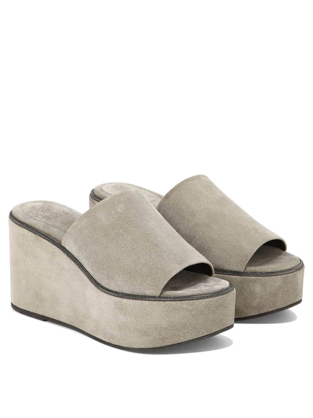 Suede Wedges With Precious Welt Sandals Beige