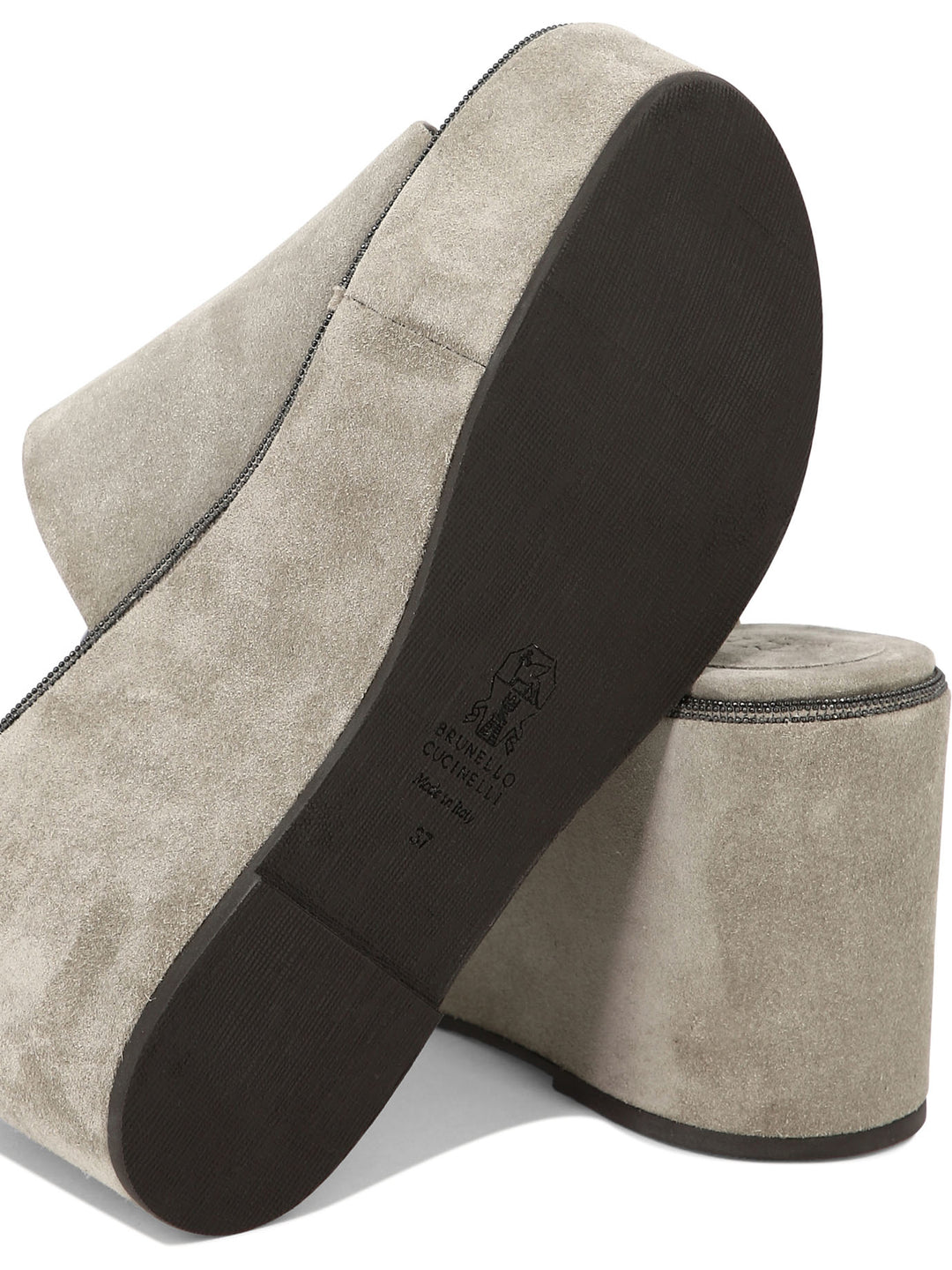 Suede Wedges With Precious Welt Sandals Beige