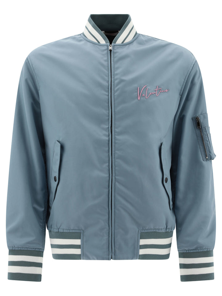 Bomber With Vlogo Signature Print Jackets Light Blue