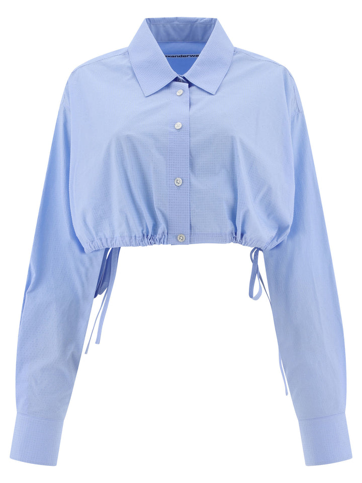 Cropped Drawstring Shirt With Crystal Hotfix Shirts Light Blue