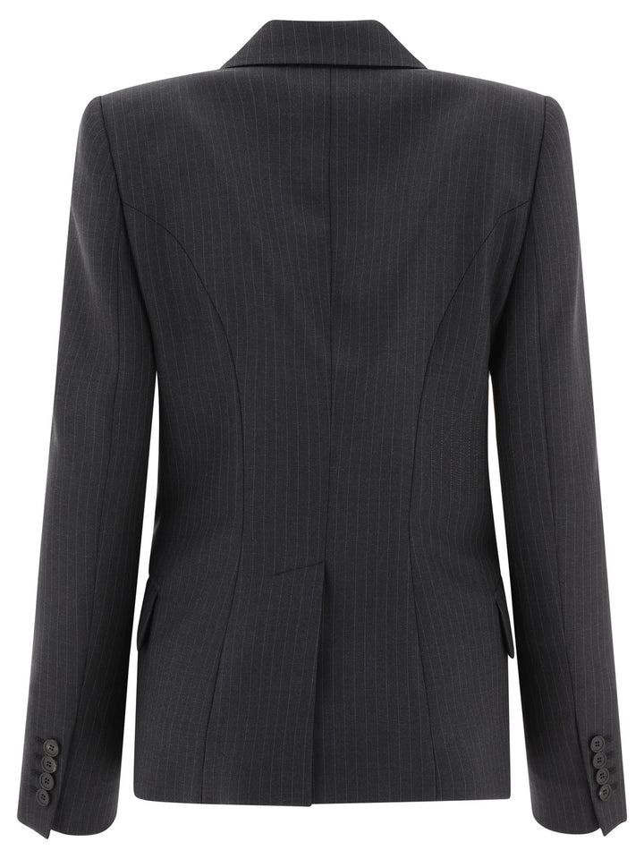 Pinstriped Single-Breasted Blazer Jackets Grey