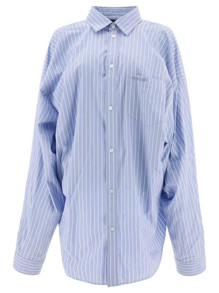 Striped Shirt With Embroidered Logo Shirts Light Blue